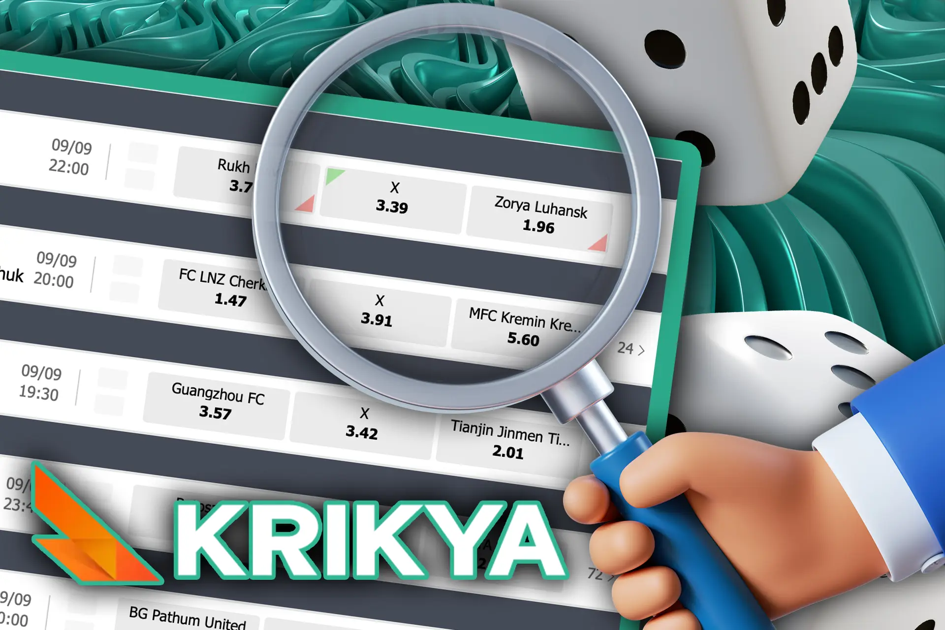 Krikya had profitable odds on different types of sports.
