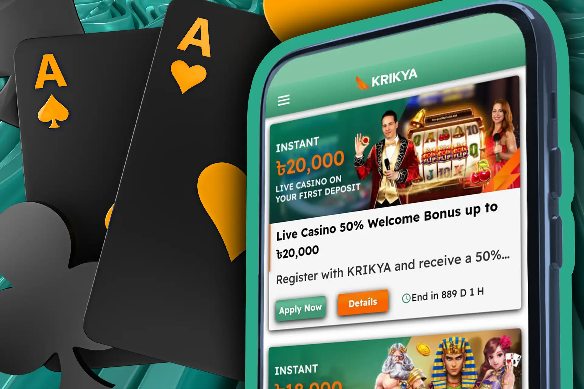 Get a 100% bonus for the first deposit on casino games.