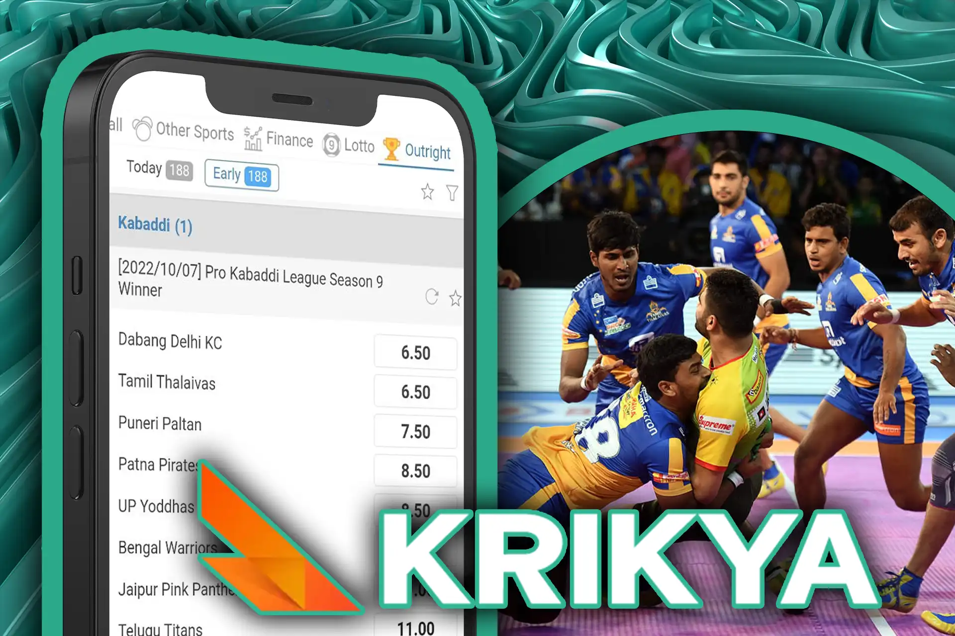 You can also bet on kabaddi via the Krikya app.