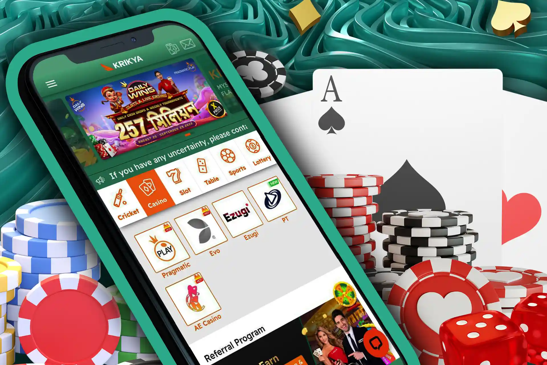You can also play casino games in the Krikya mobile app.