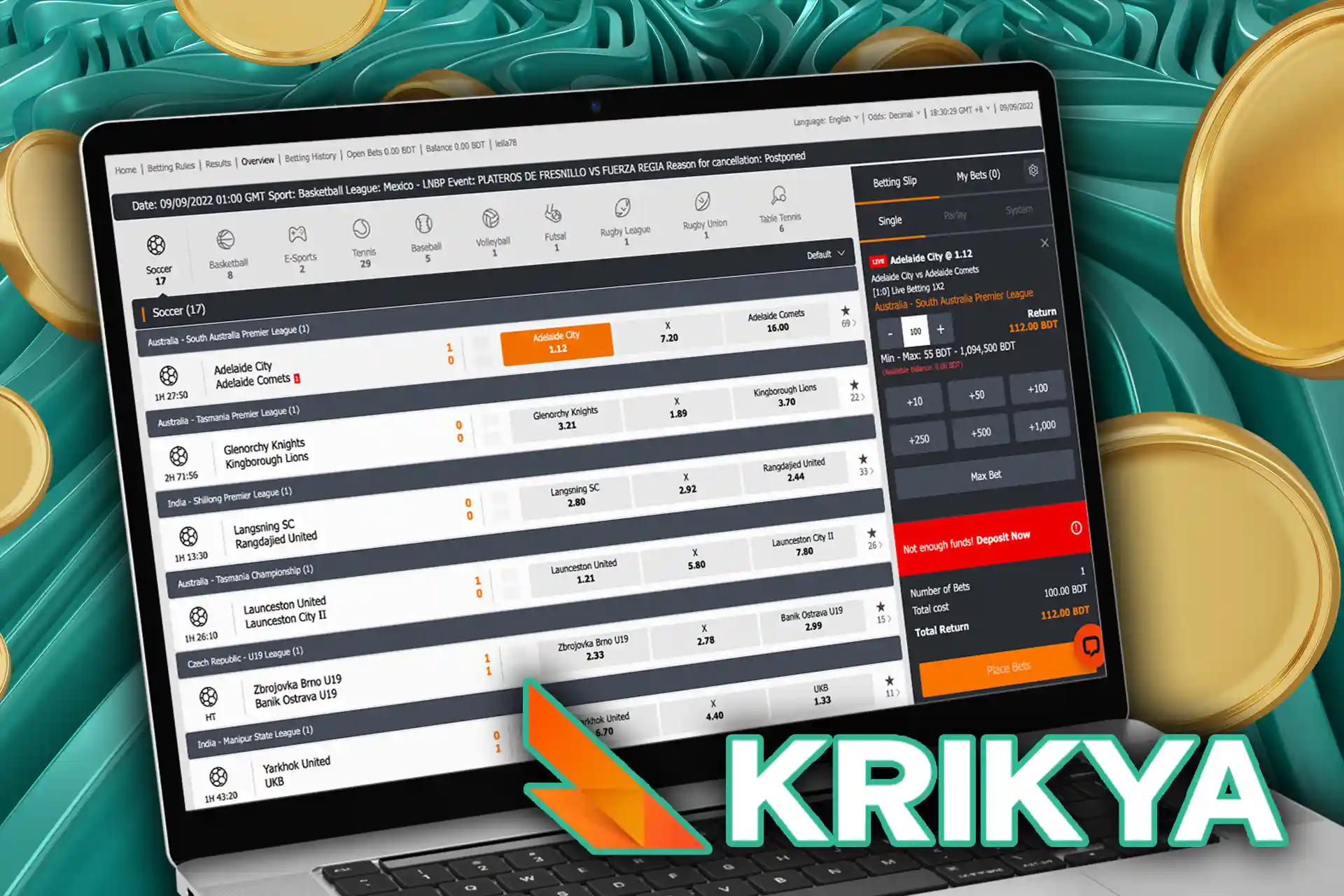 You can place bets during the match and watch the streaming at the Krikya website.
