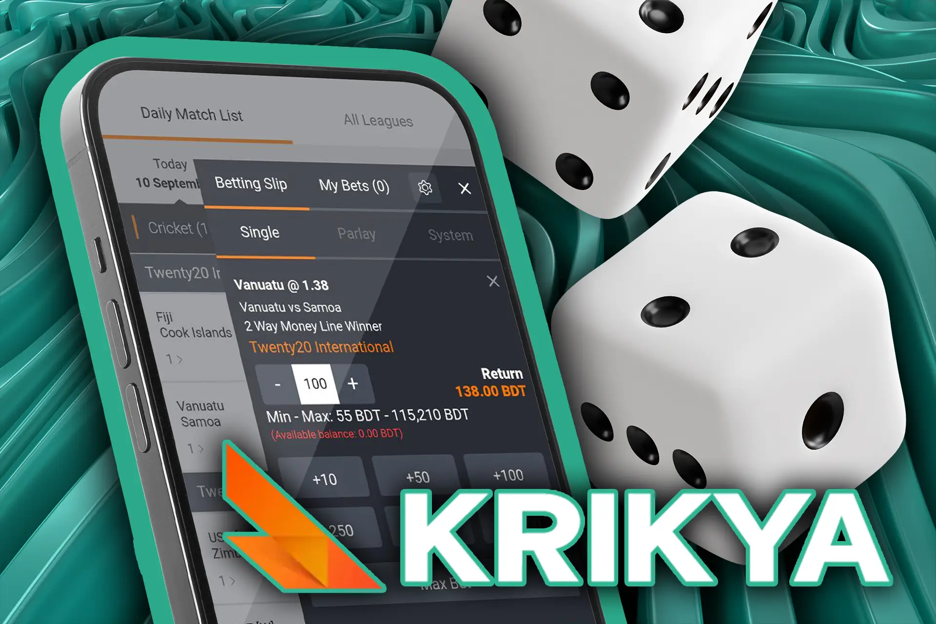 You can place single and express bets on the matchs in the Krikya app.