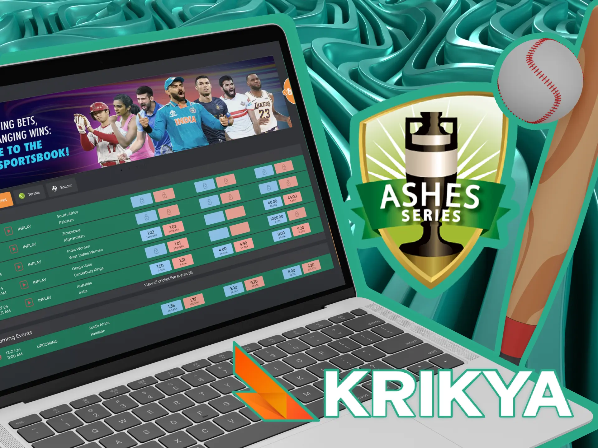 Try your luck and place cricket bets on the Ashes Series tournament on the Krikya online casino website.