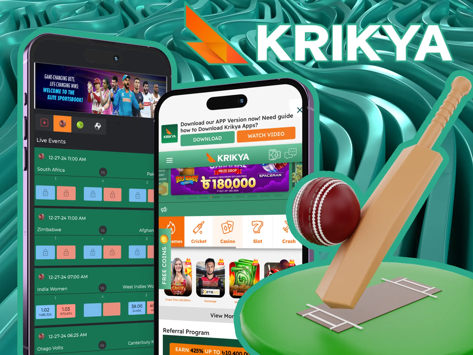 Players can bet on cricket on their mobile phone at Krikya Online Casino.