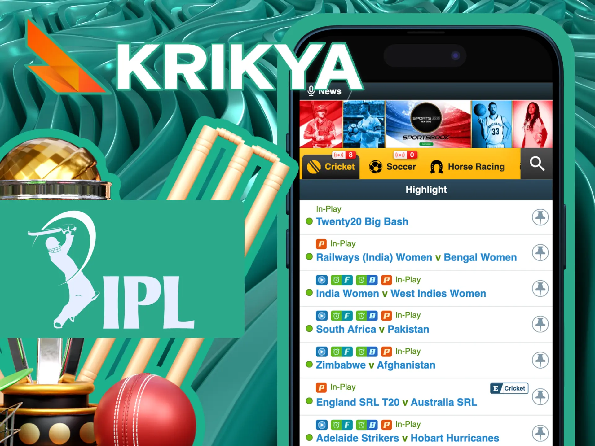 Place your bets at Krikya Online Casino on your favorite cricket team participating in the IPL.