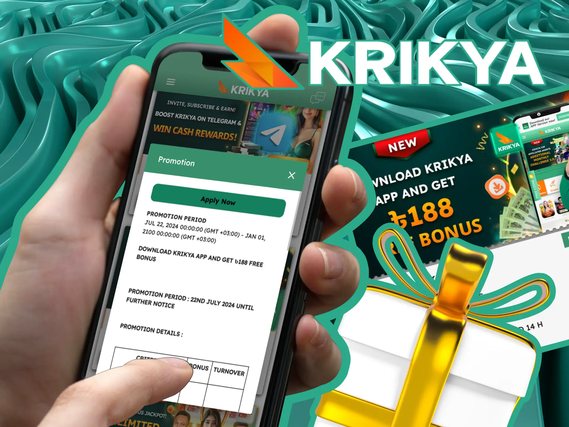 Claim your BDT 188 bonus for free by installing the Krikya bet app and enjoy exclusive promotions for casino games and sports betting.