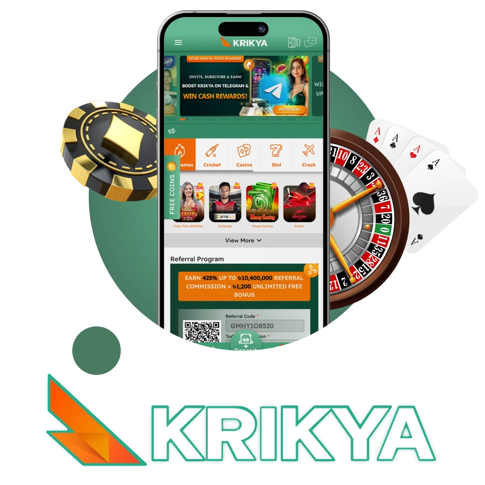 Download the Krikya apps for Android and iOS in Bangladesh to enjoy mobile casino and betting features, plus claim a 500% Super Welcome Bonus with promo code KRIKYABDDWIN.