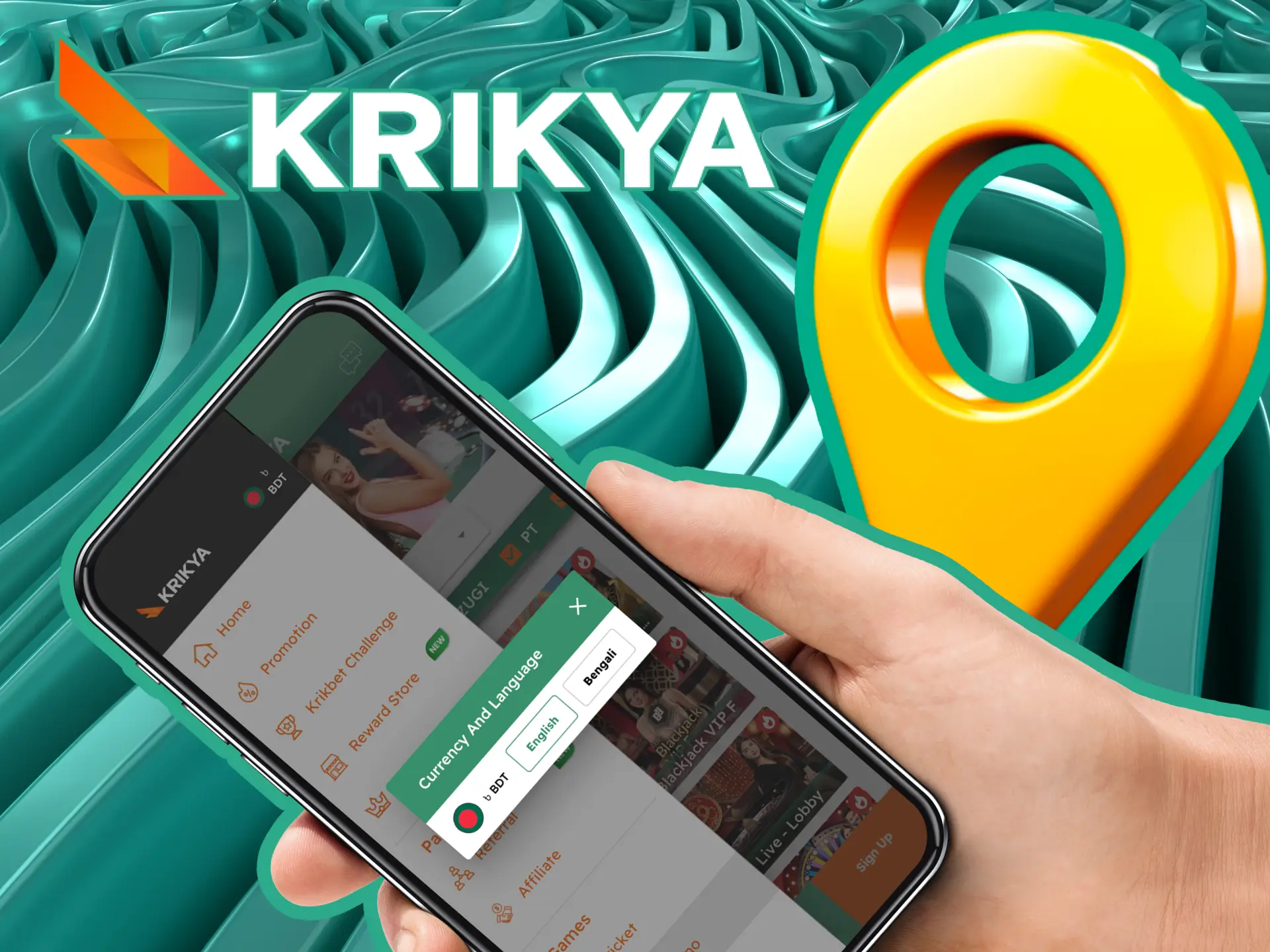 Experience seamless navigation with Krikya app localization, offering language options (Bengali, English), preferred currency settings, and a wide range of transaction methods for a personalized betting experience in Bangladesh.