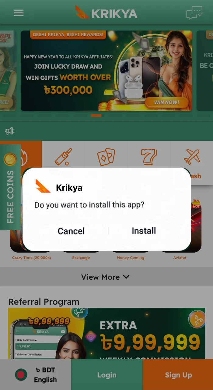 After downloading the Krikya apk file, open it to install on your phone.