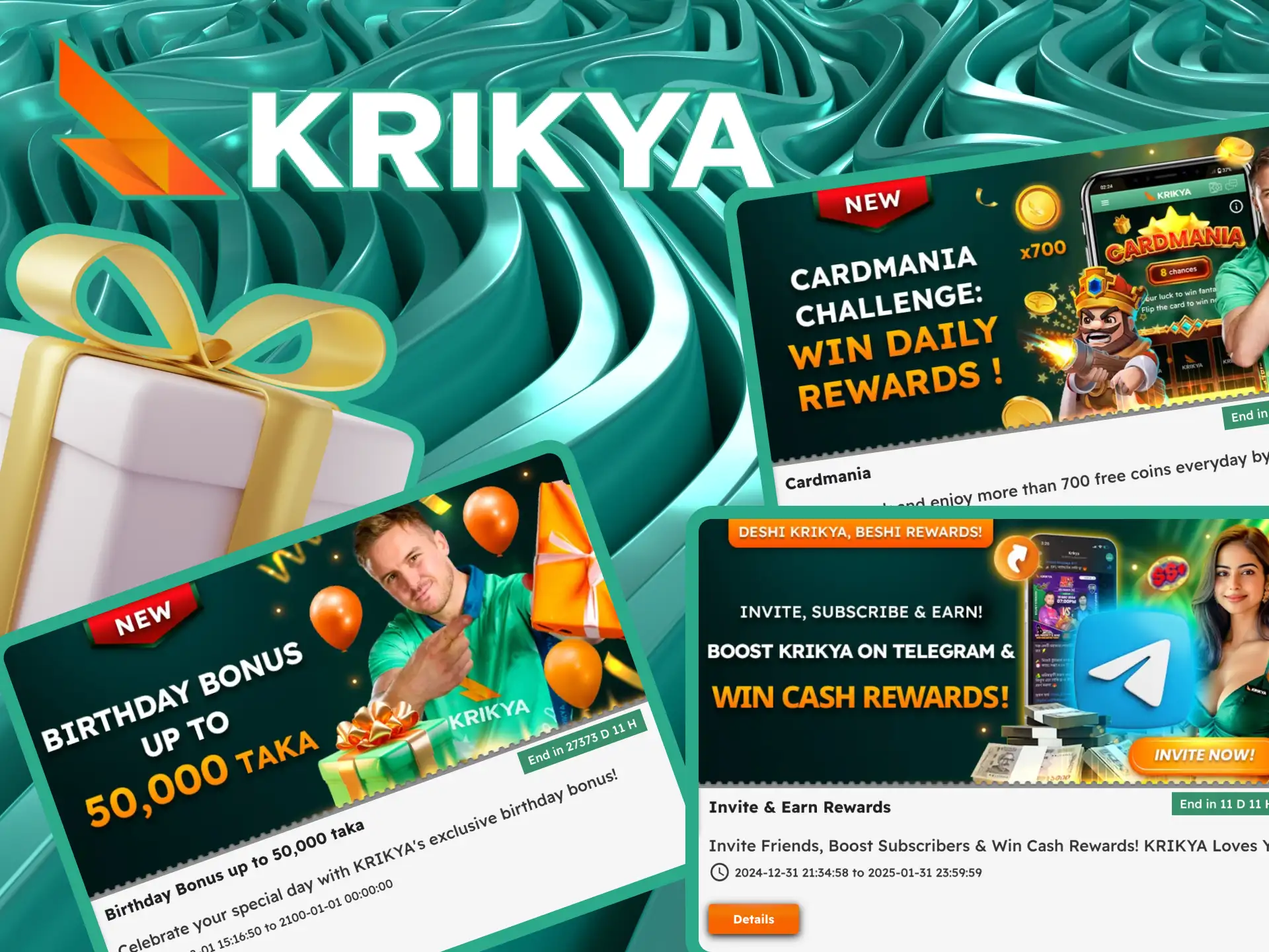 Go to the special bonuses section at the Krikya online casino and choose the one that suits you.