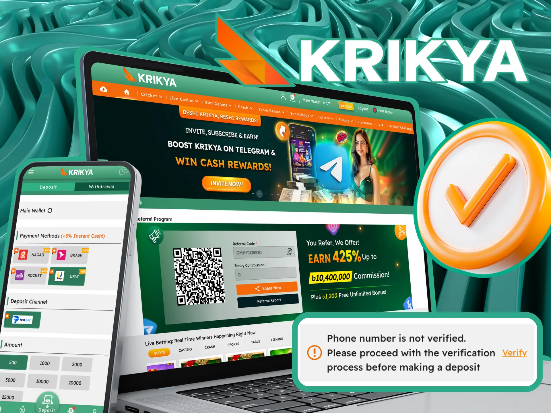 To make a deposit you need to verify your account at the Krikya online casino.