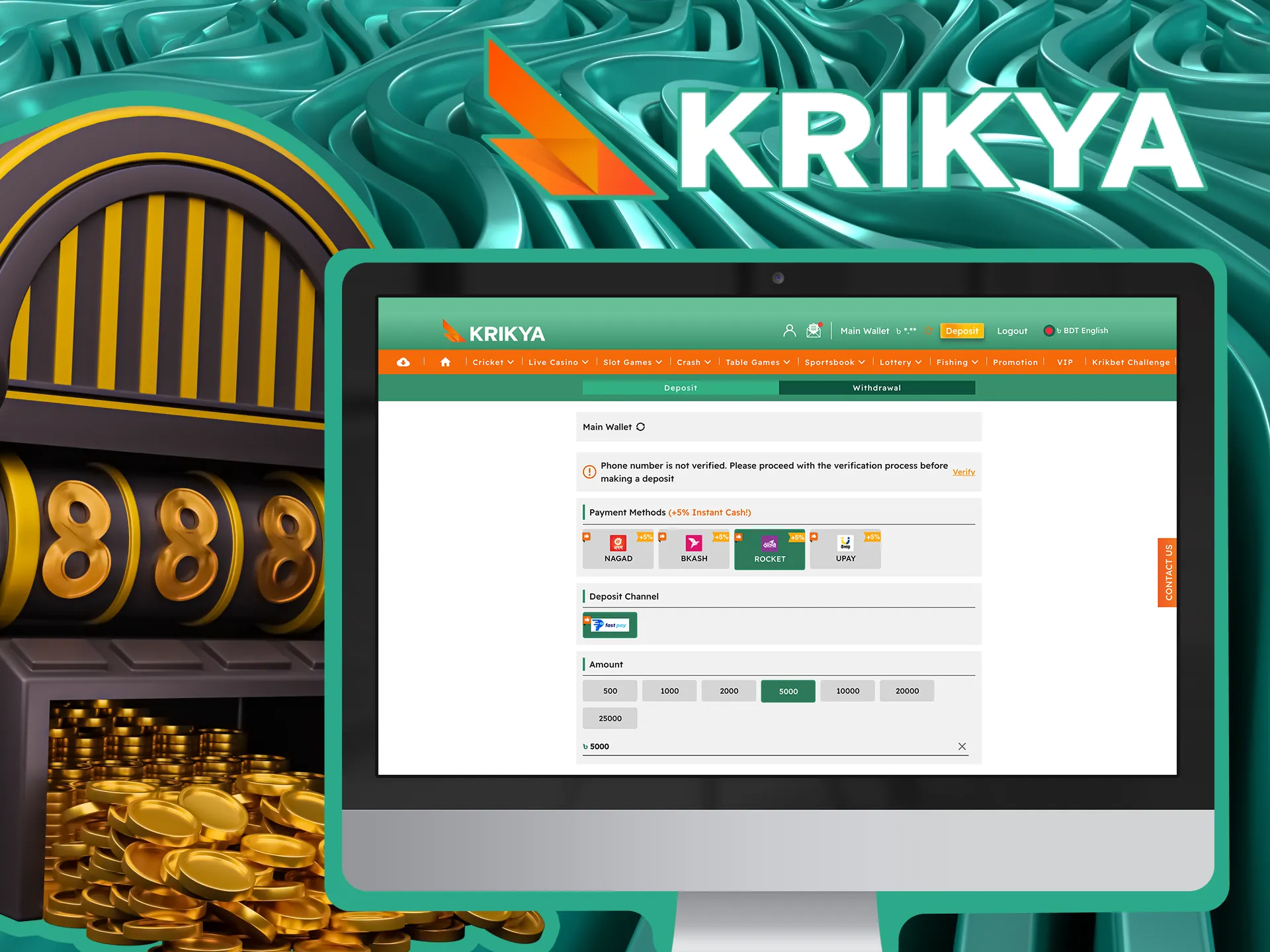 Krikya Online Casino offers only the fastest deposit methods.