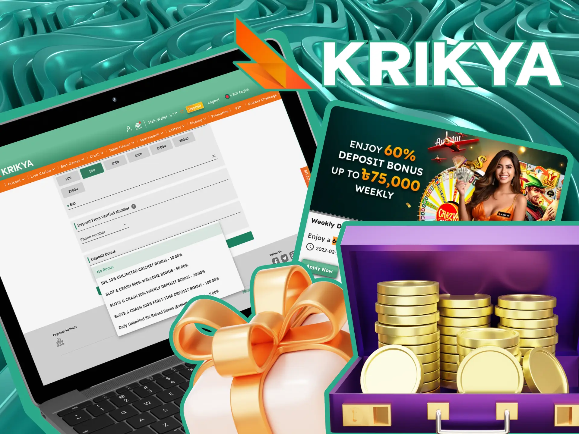 Receive a welcome bonus on your first deposit at Krikya online casino.