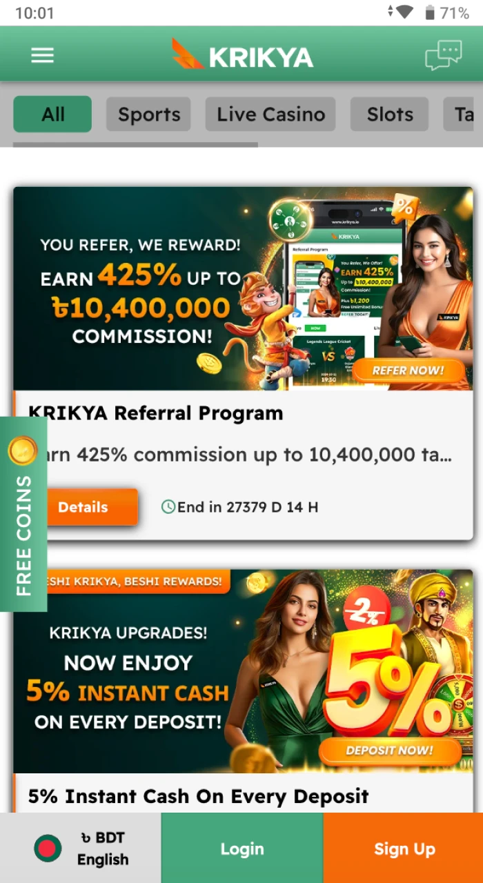 We offer exciting bonuses and promotions on the Krikya online, providing players in Bangladesh with great rewards for online casino and sports betting.