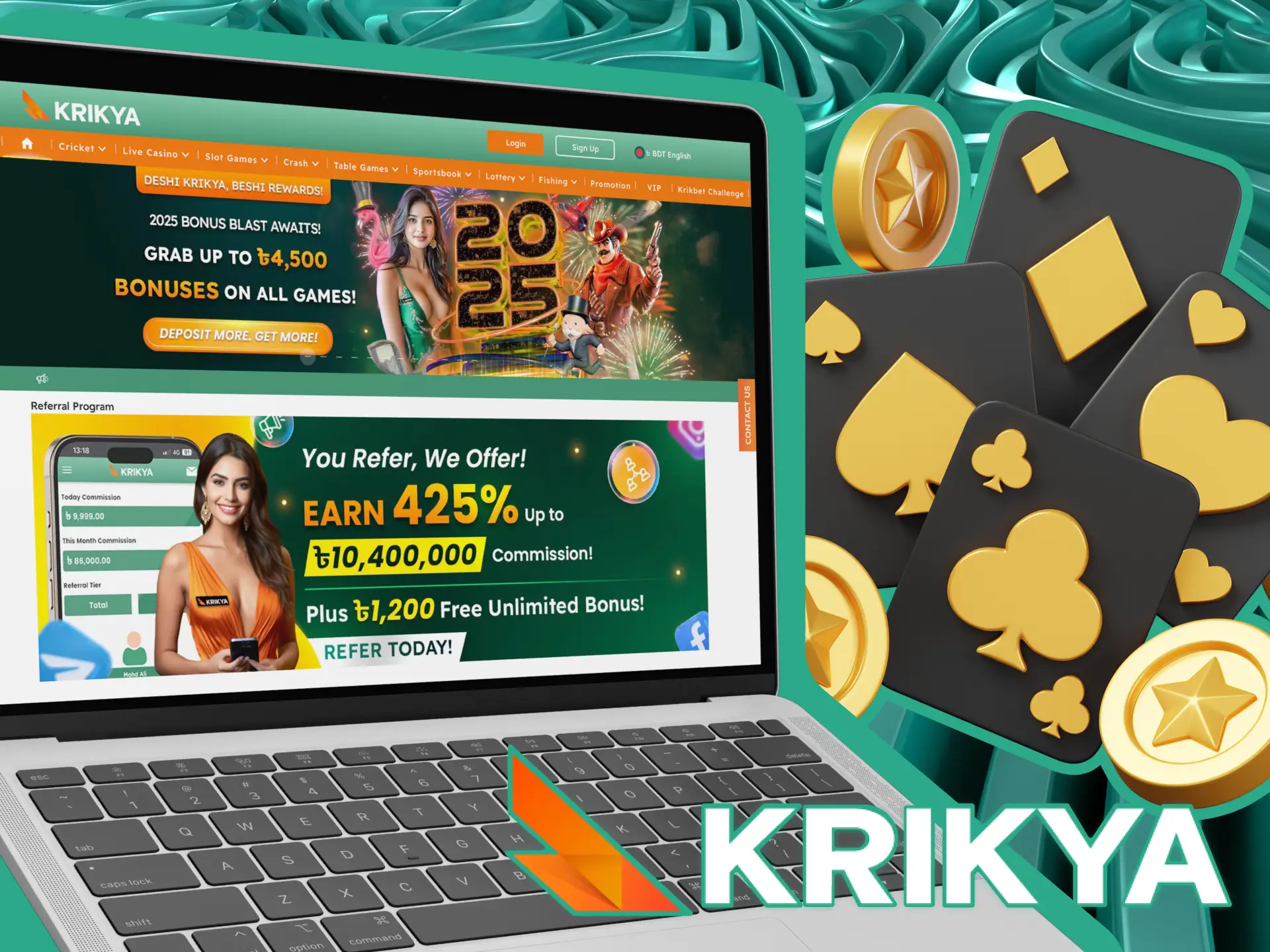 Krikya BD online is fully optimized for PC, providing a seamless and intuitive experience on all screen sizes, with easy access to games, promotions, and account settings.