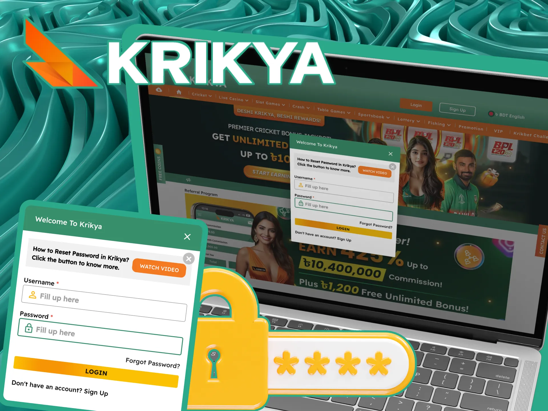 Easy Krikya login process on the website or app, allowing users in Bangladesh to sign in with their username and password to access their account and start playing.