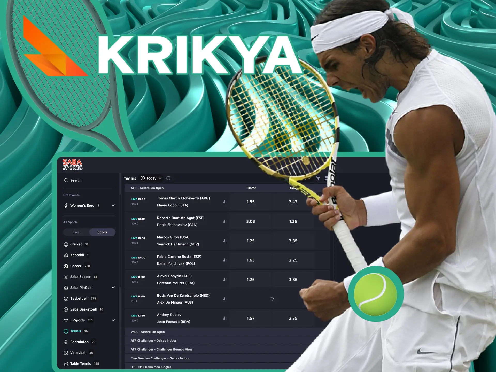 Krikya 2025 offers tennis betting on major tournaments like Wimbledon, US Open, and Australian Open, with a user-friendly interface and real-time odds for singles and doubles matches in Bangladesh.