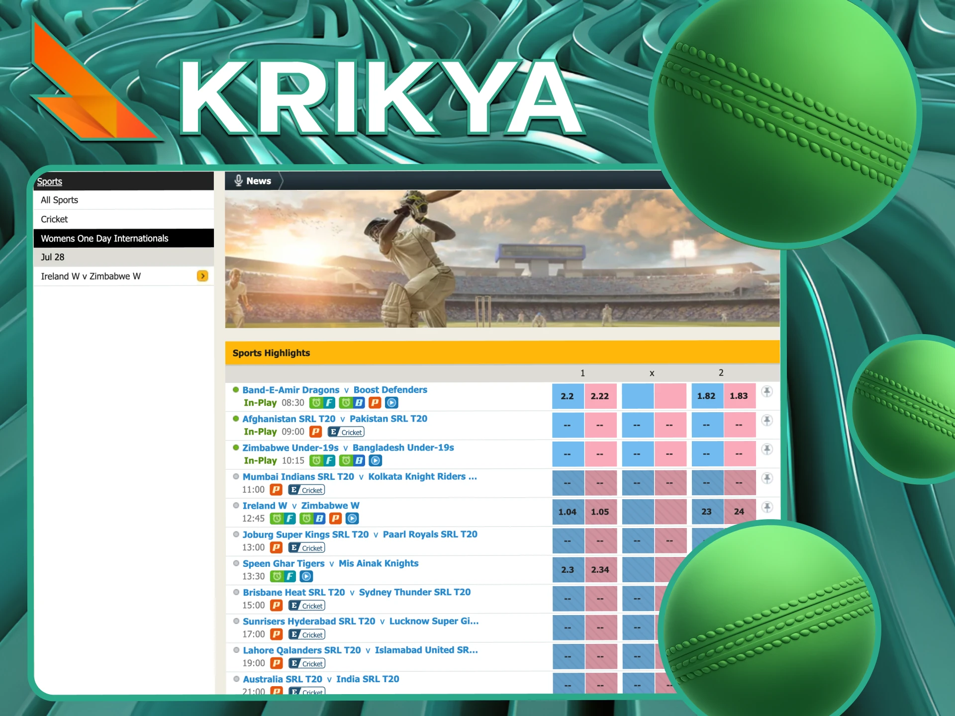 Krikya offers you to place bets right during the match.