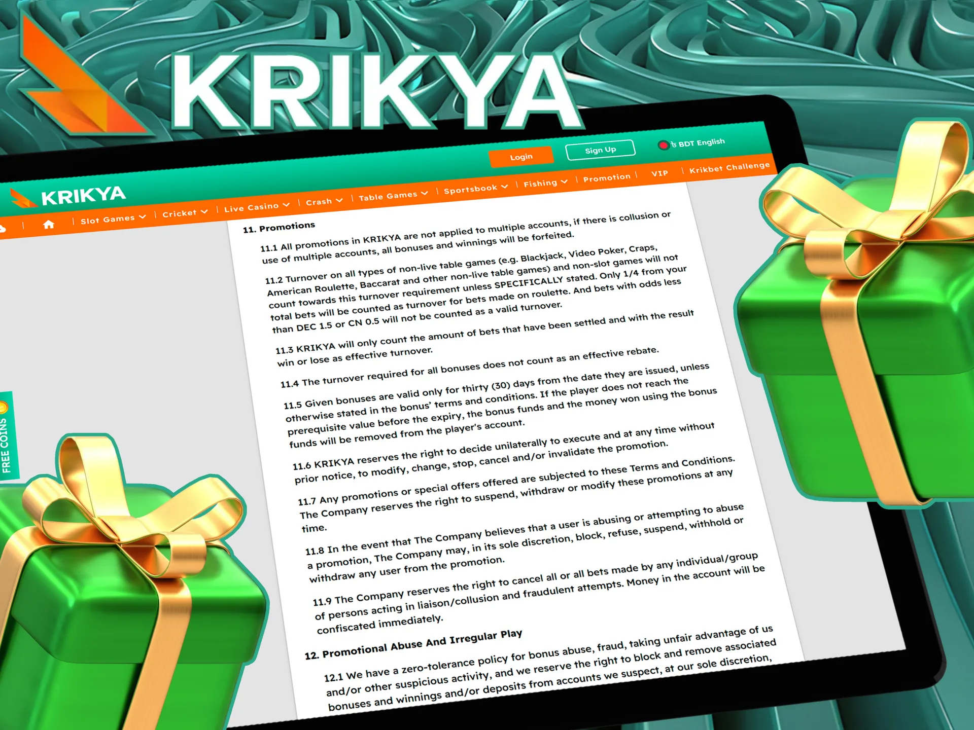 Read the rules for receiving bonuses at the Krikya online casino.