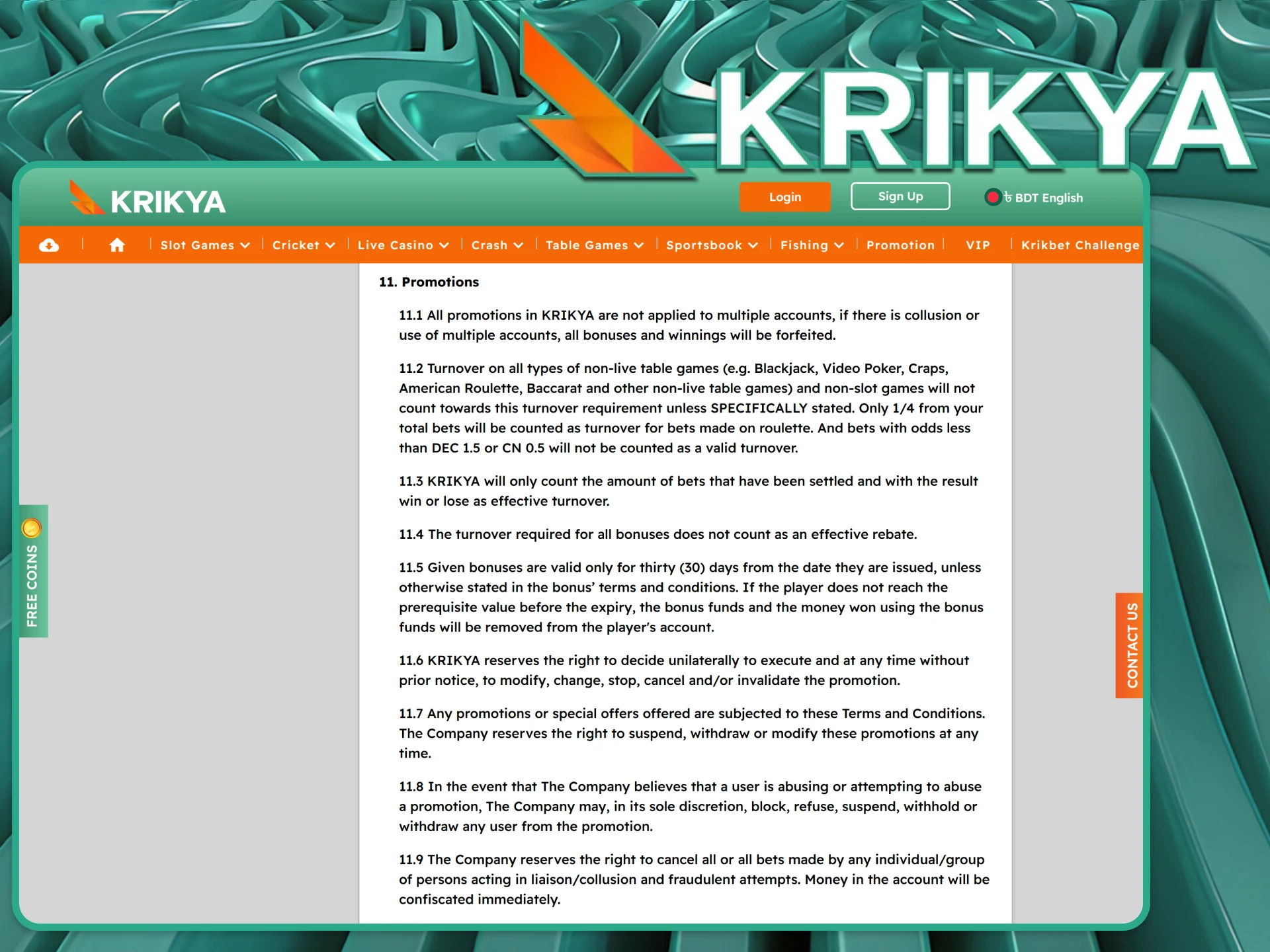 Read the rules for receiving bonuses at the Krikya online casino.
