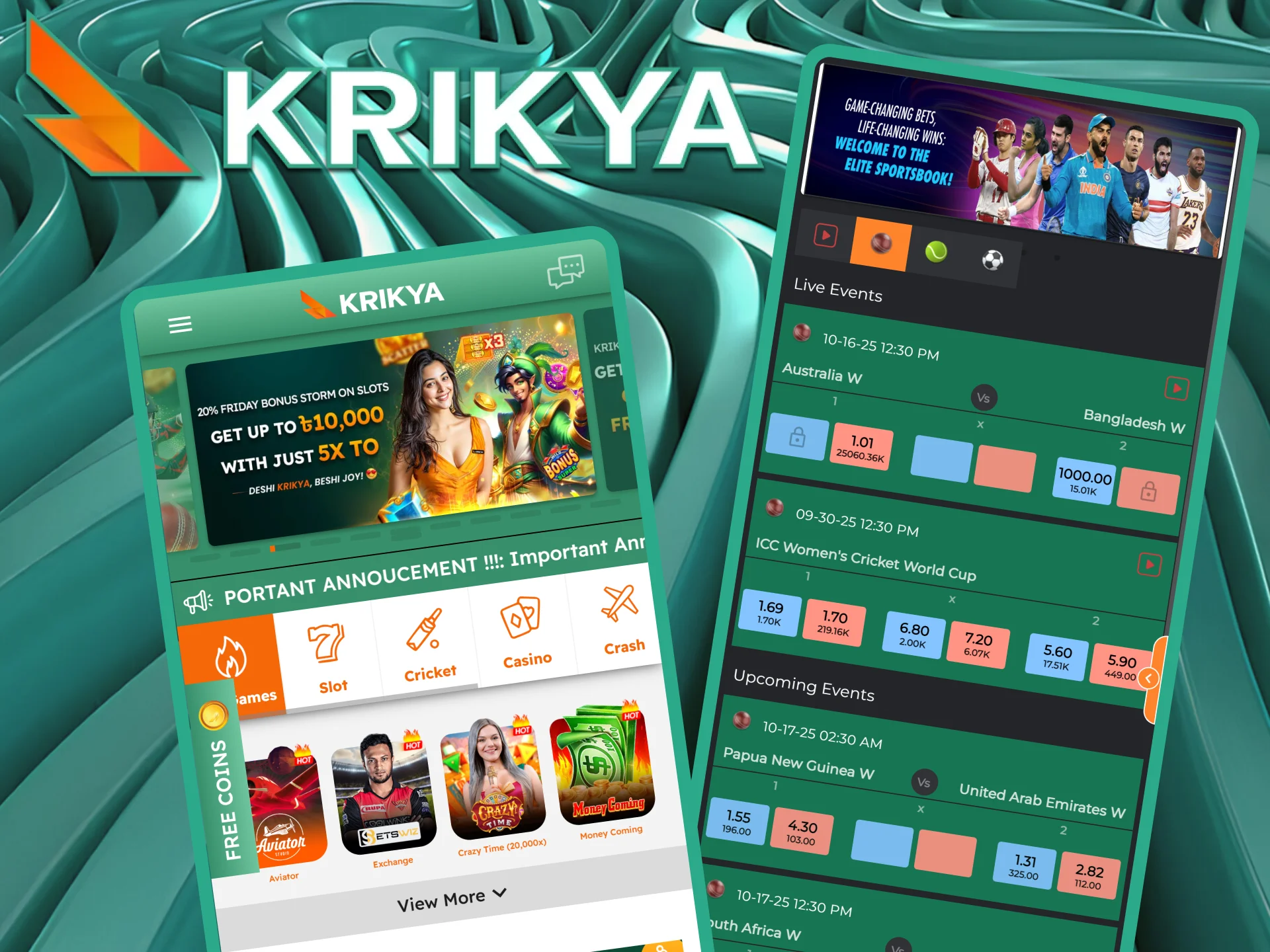 Players can bet on cricket on their mobile phone at Krikya Online Casino.