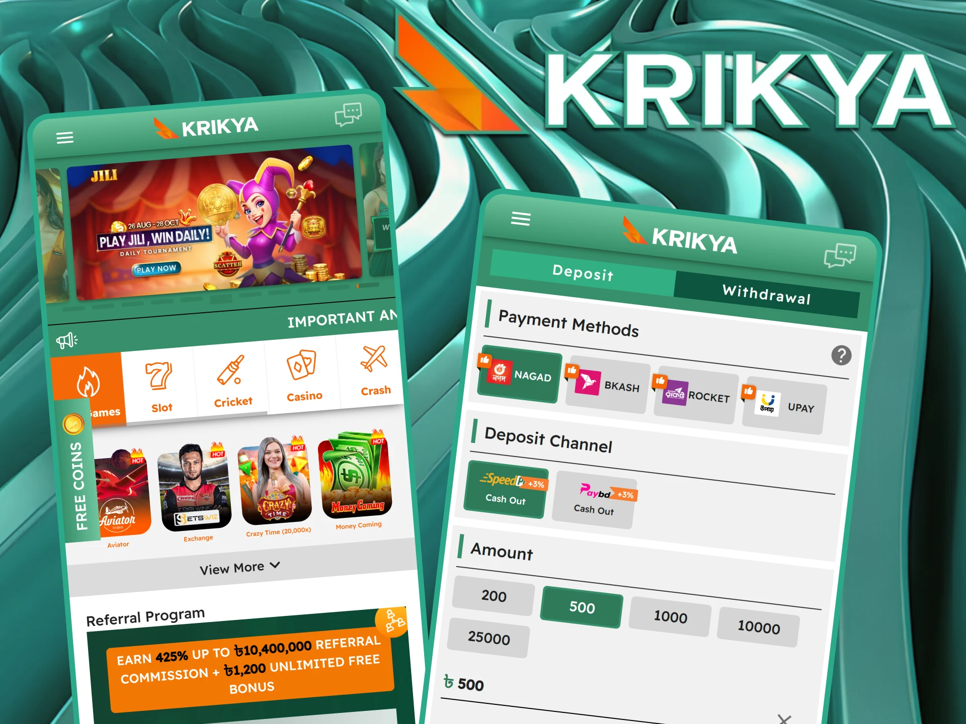 You can make a deposit at Krikya online casino on your phone.