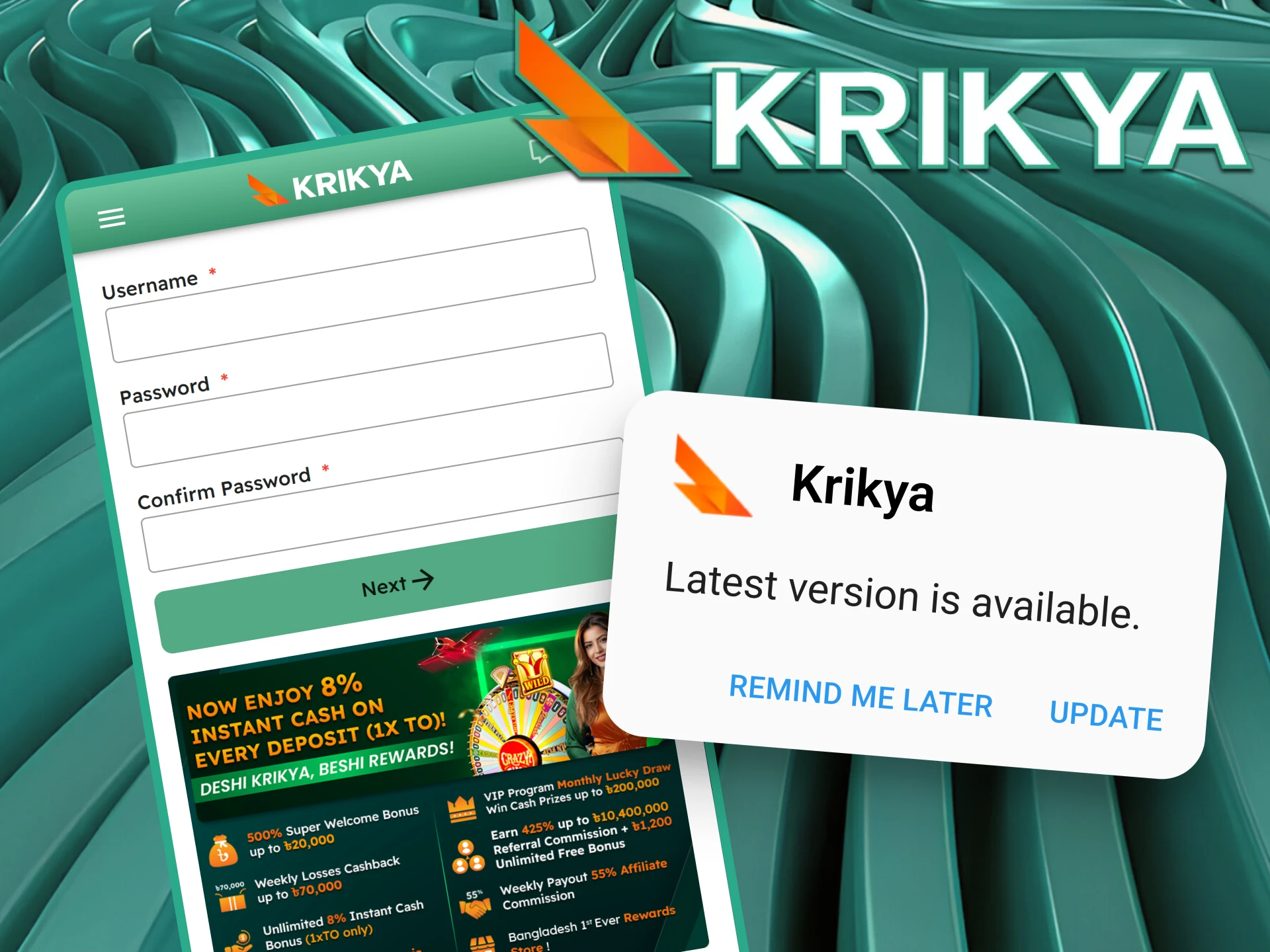 Update the Krikya app by downloading the latest version of the Krikya app APK to access new features and enjoy an enhanced betting experience.