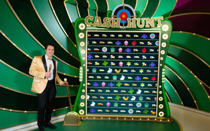Take aim in the official Cash Hunt bonus, an interactive shooting gallery featuring 108 random multipliers hidden behind symbols.