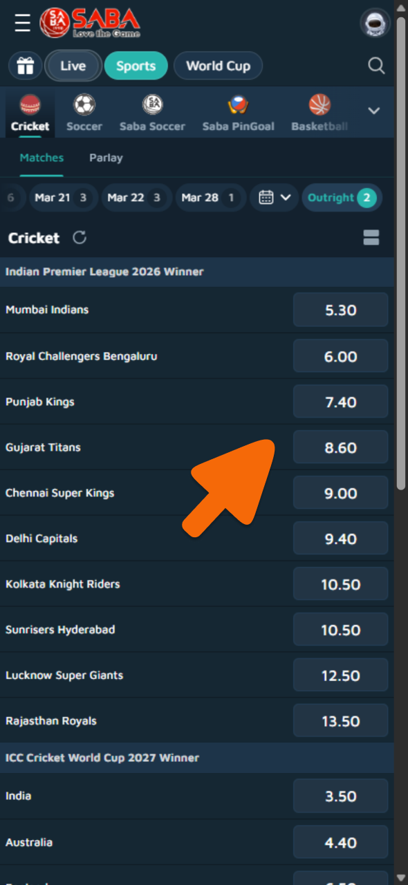 Place bet for IPL 2026 winners or other markets at Krikya sportsbook.