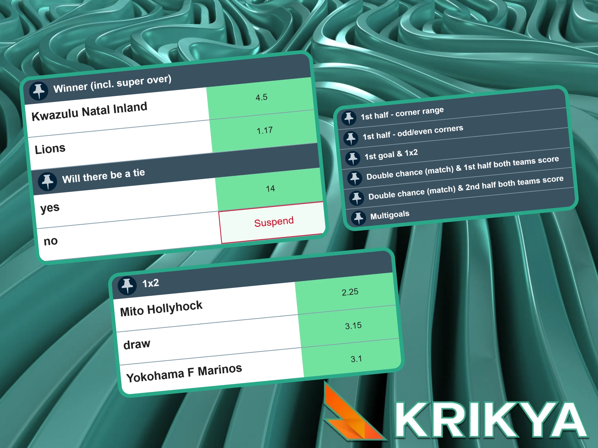 Explore diverse Krikya live betting markets with updated statistics and dynamic odds.