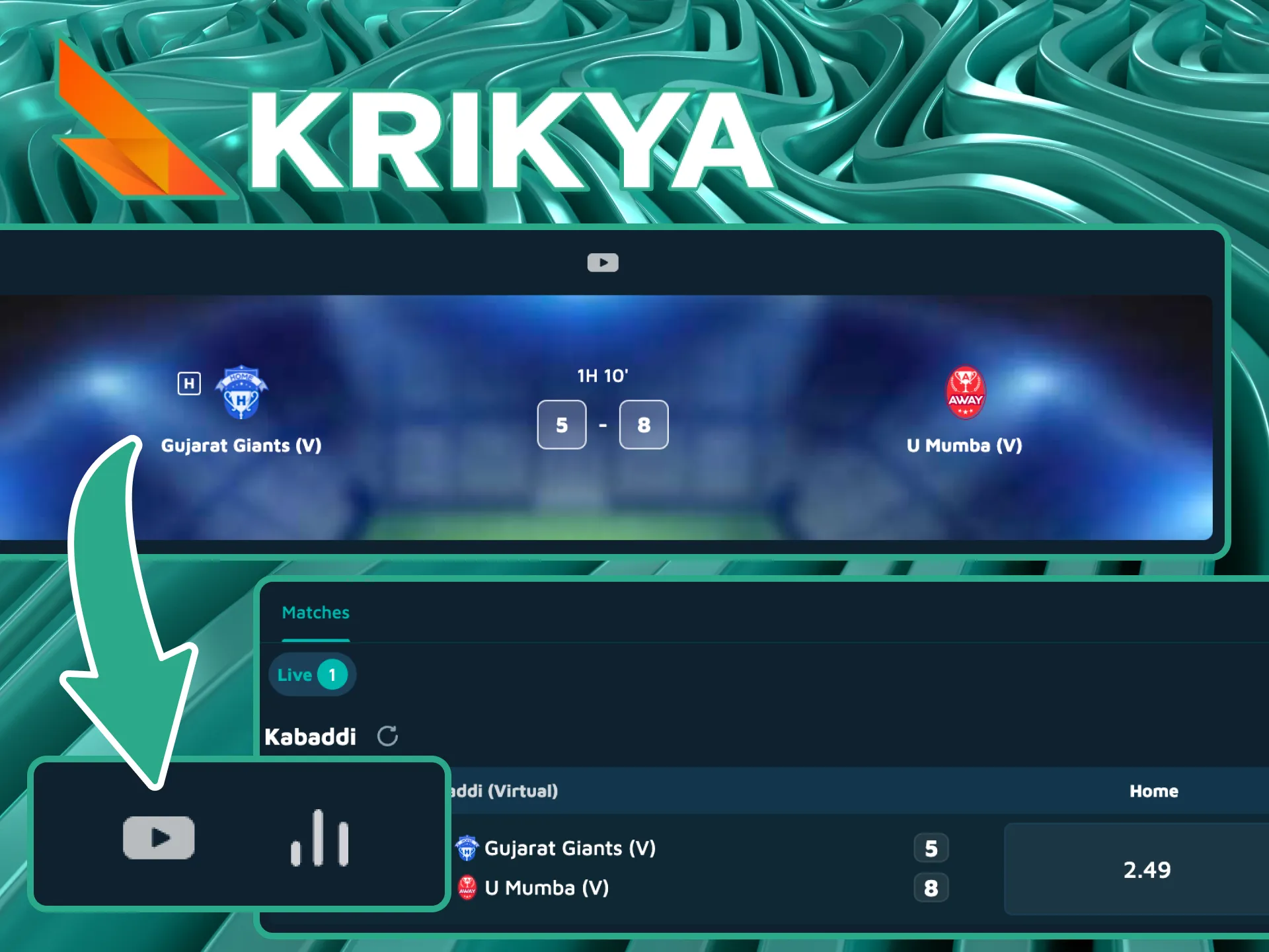Watch high-quality Kabaddi live streaming and place bets simultaneously at Krikya.